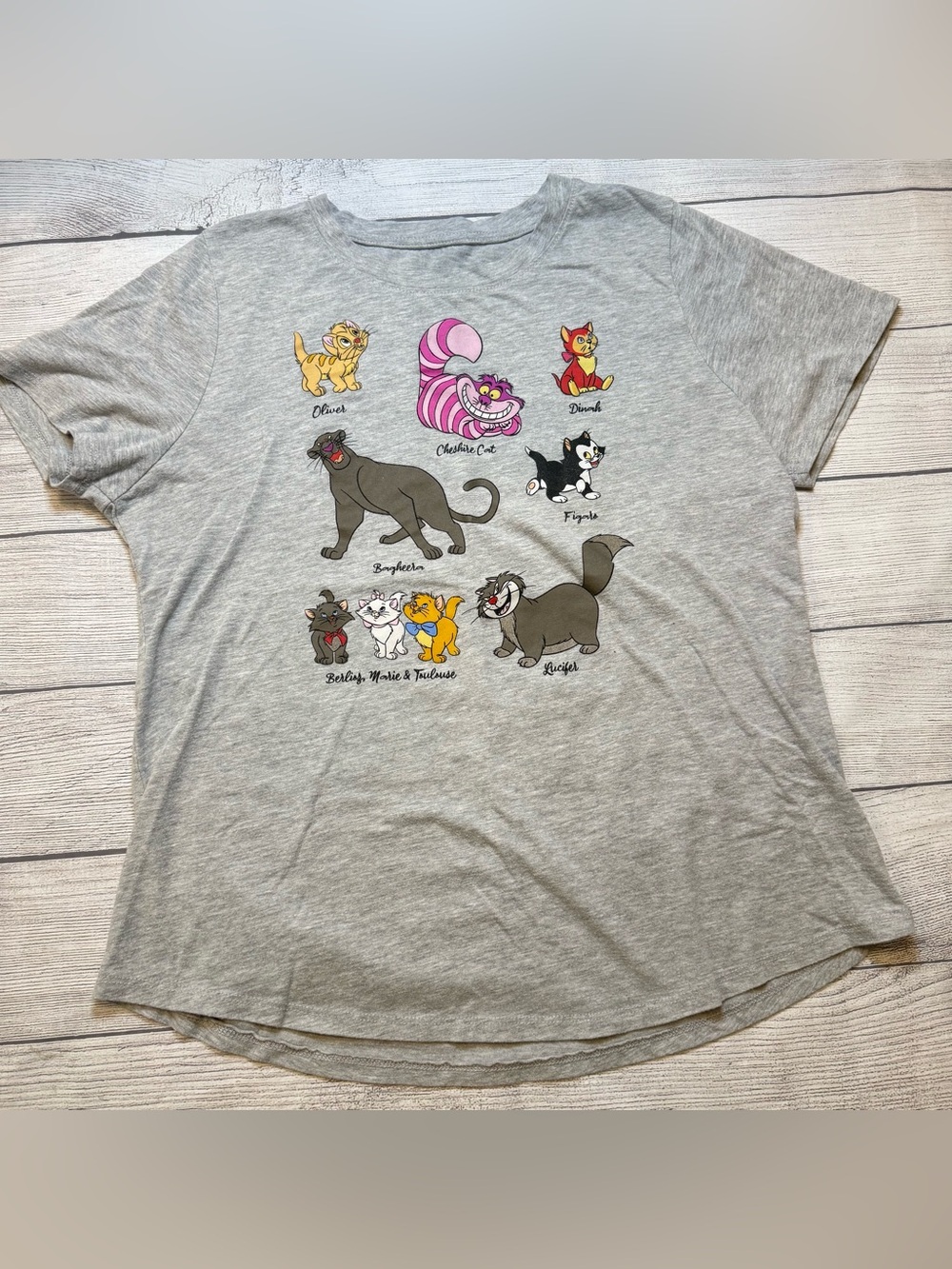 Disney Gray Short Sleeve Tee with Colorful Cat Characters